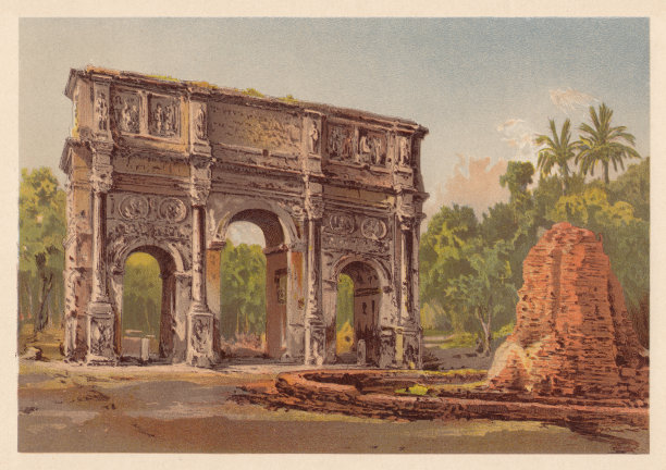 《君士坦丁凯旋门》，意大利罗马，平版，1885年出版图片下载
