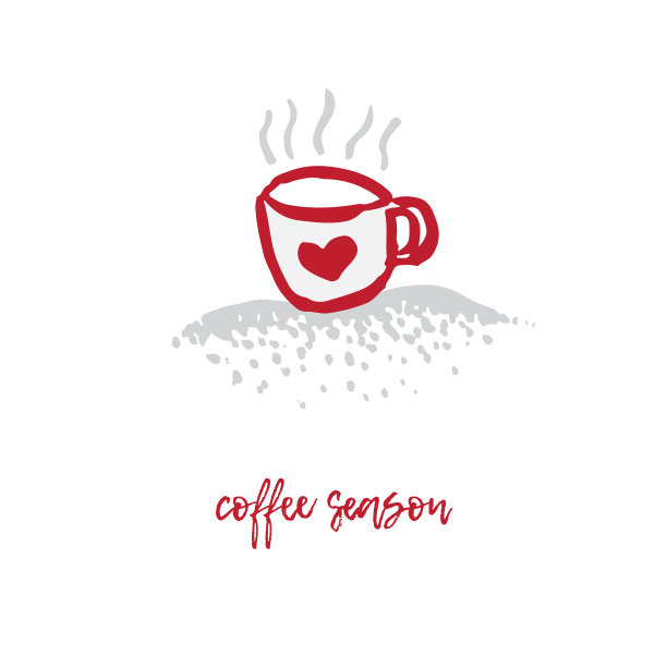 手绘圣诞和新年贺卡与节日象征杯咖啡，巧克力，可可和书法问候题词图片下载