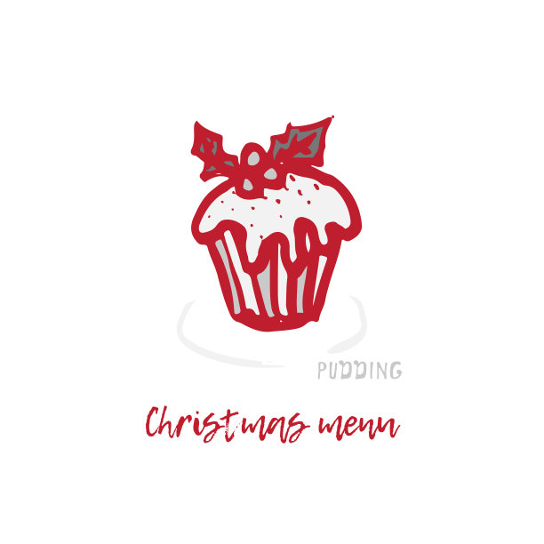 手绘圣诞和新年贺卡与节日符号蛋糕，纸杯蛋糕和书法问候题词图片下载