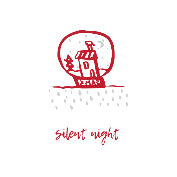 手绘圣诞和新年贺卡与节日标志房子和书法问候题词图片下载