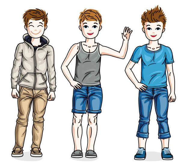 小男孩可爱的孩子站着。矢量儿童插图集。图片下载