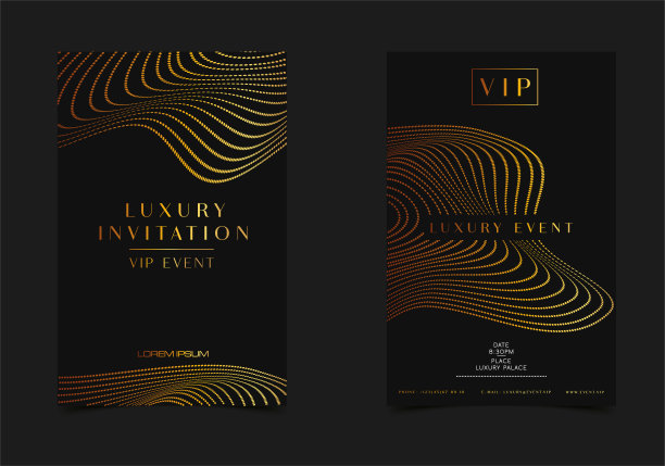 黑色黄金VIP活动邀请函。优雅的贺卡与皇家金点图案。模板适用于烫金图片下载