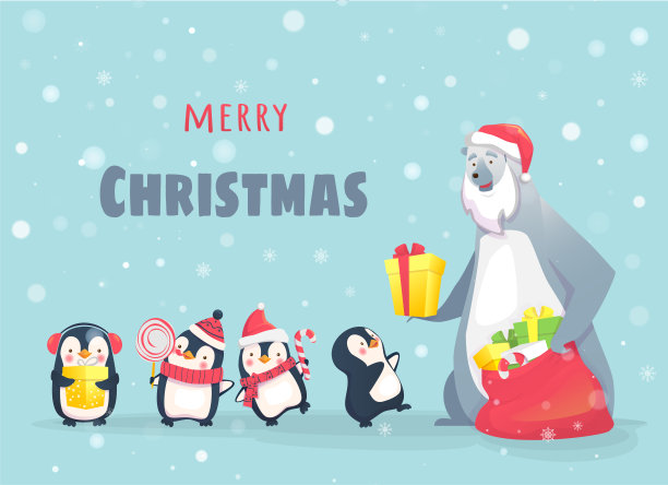 北极熊给企鹅送礼物素材图片