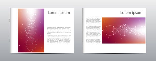 矩形的宣传册模板布局，封面，年度报告，杂志在A4大小与分子dna结构。几何抽象背景。矢量图图片下载