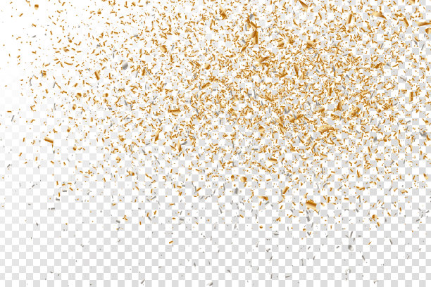 矢量现实的金色五彩纸屑在透明的背景。生日快乐、聚会和节日的概念。图片下载