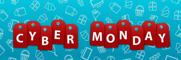 矢量现实孤立的宣传横幅为网络星期一装饰和覆盖在蓝色背景。折扣和销售的概念。图片下载