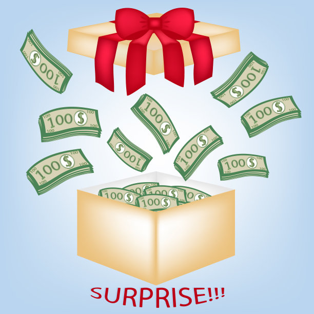 打开装满百元大钞的礼品盒。卡通美元钞票孤立在白色背景。一盒钱。向量。图片下载