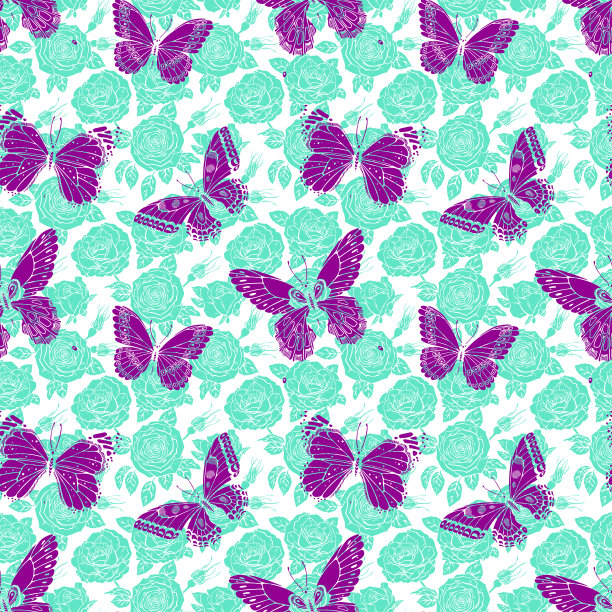 无缝玫瑰和蝴蝶图片下载