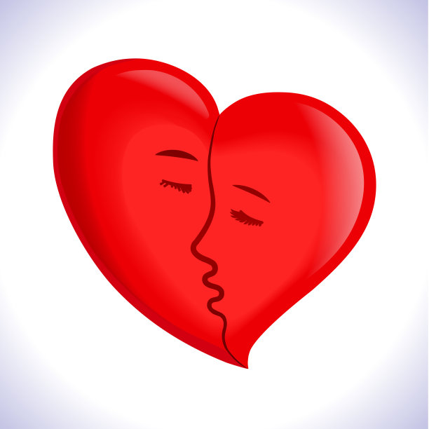 红心与一对情侣接吻。图片下载