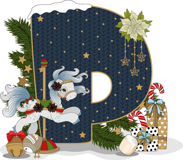 节日字母表圣诞独角兽。圣诞元素。圣诞字体，圣诞字体。矢量平面风格的插图。图片下载