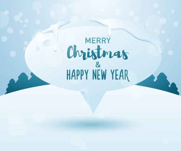 圣诞快乐，新年快乐的信息在一个冰冻的气泡在冬季风景的背景。矢量图图片下载