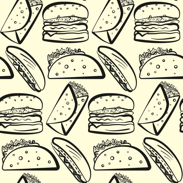 图案与快餐符号的轮廓行图片下载