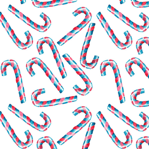 漂亮的图形可爱的节日，新年，明亮的冬天，红，白，甜，好吃的甘蔗糖图案，水彩手绘插图。非常适合纺织、壁纸和背景图片下载