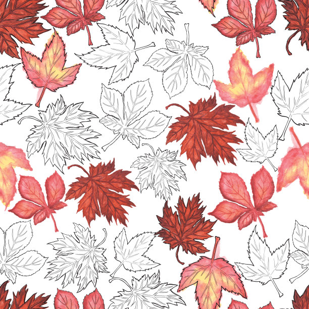 秋叶水彩矢量无缝模式素材图片