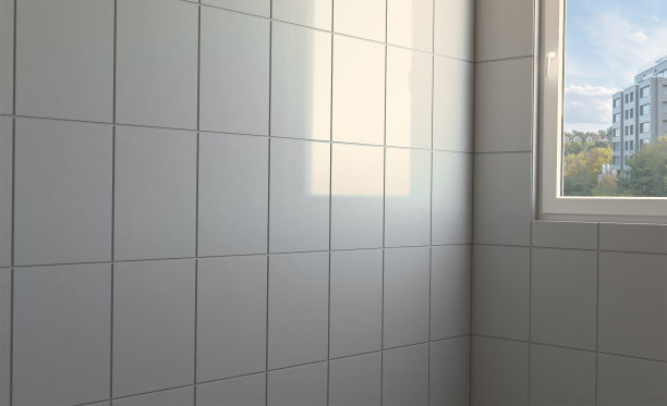 有大窗户的现代浴室。3 d渲染。空的内部。图片下载