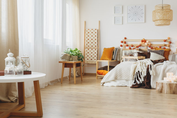 室内斯堪的纳维亚设计的卧室图片下载