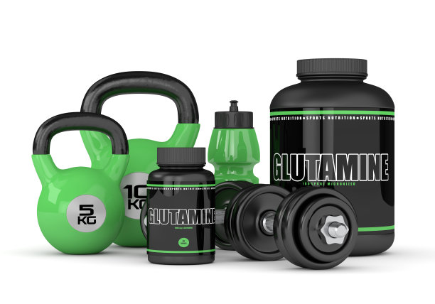 谷氨酰胺的3d渲染壶铃和哑铃图片下载