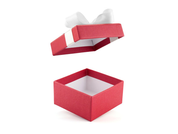 打开和空红色礼盒与白色丝带蝴蝶结孤立在白色背景图片下载