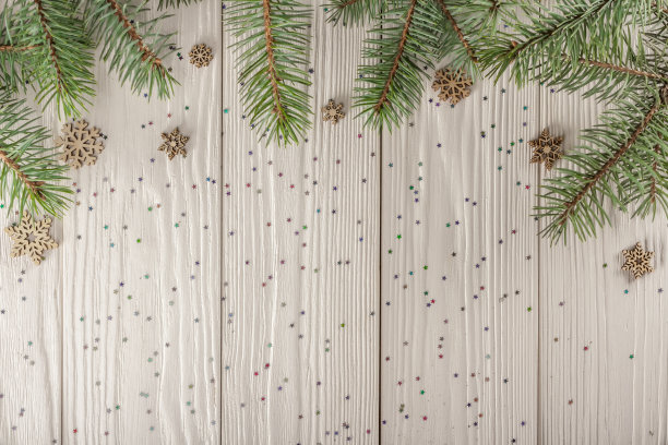 你的创造力的圣诞空白。天然的云杉树枝，你的文字的地方。贺卡。图片下载