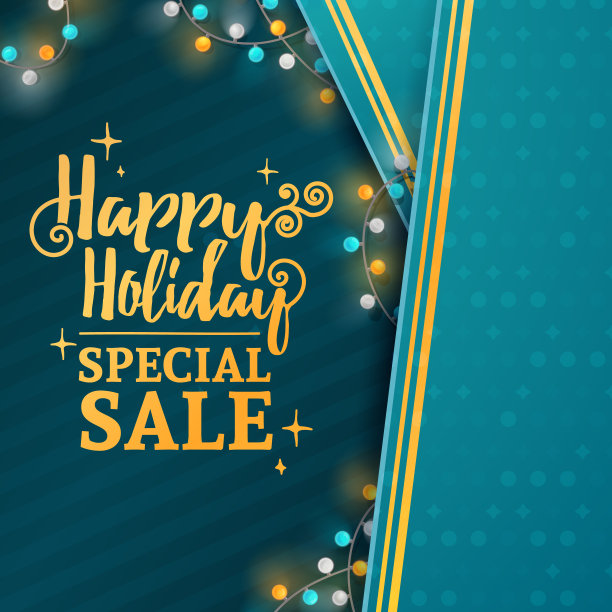 模板为设计的新年横幅推广。圣诞横幅出售与装饰的绿色丝带和发光的黄金花环。向量。图片下载