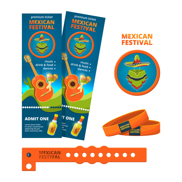 音乐会或节日派对门票及入场手环设计模板图片下载