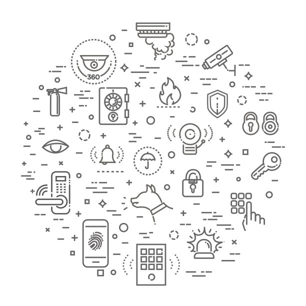 简单的家庭安全相关的矢量线图标图片下载