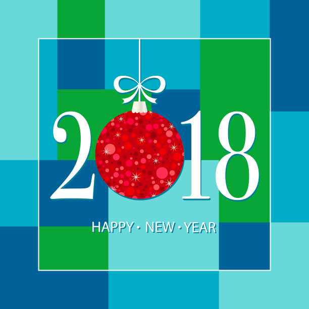 2018年新年祝福矢量贺卡与红球图片下载