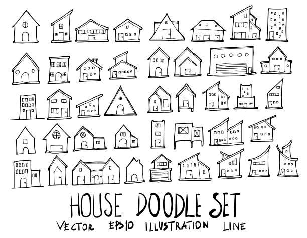 一套房子插图手绘涂鸦素描线矢量eps10图片下载