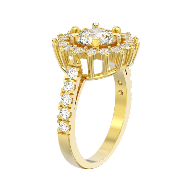 3D插图孤立的黄金单人钻石装饰戒指图片下载