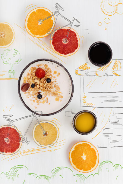 顶视图碗与outmeal站在桌子上图片下载