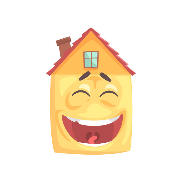 可爱的房子人物大笑，有趣的面部表情表情卡通向量插图图片下载