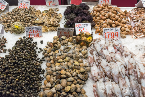 马德里市场上出售的新鲜海鲜图片下载