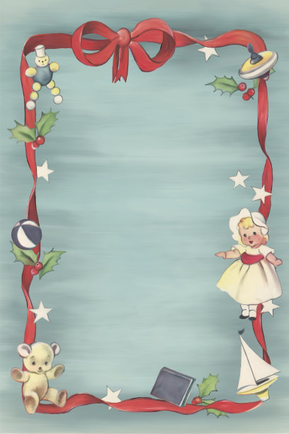 儿童节日圣诞玩具的背景用红丝带镶边素材图片