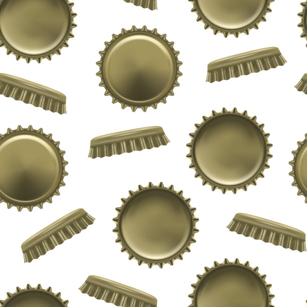 逼真的详细金属帽从一个啤酒瓶的背景图案。向量图片下载