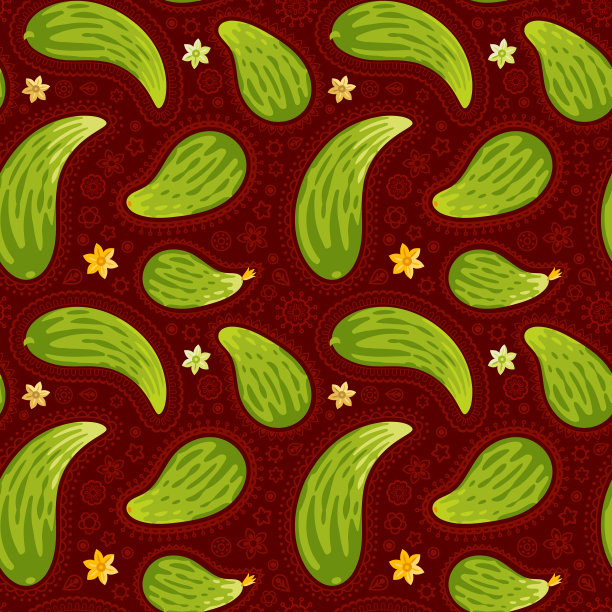 无缝模式与现实黄瓜。手绘。图片下载