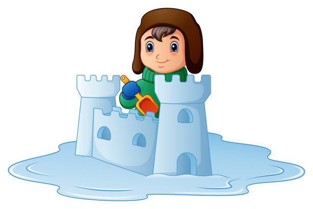 卡通男孩在建造雪堡垒图片下载