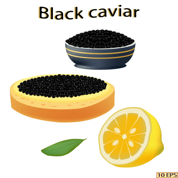 黑鱼子酱。三明治与鲟鱼子酱孤立在白色背景。向量图片下载