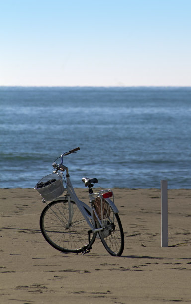 在Forte dei Marmi海滩上的一辆自行车图片下载