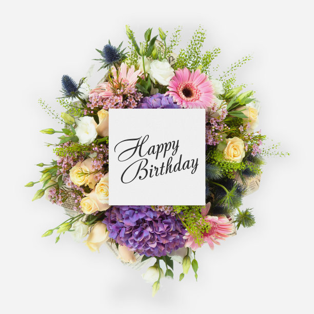 平铺着鲜花的生日贺卡图片下载