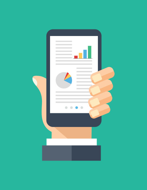 智能手机屏幕上的财务数据。人类手持智能手机。金融应用，商业应用的概念。现代元素。平面设计矢量图图片下载