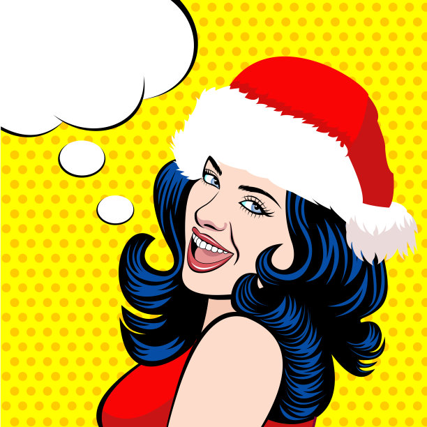 戴着漫画风格圣诞帽的女孩。图片下载