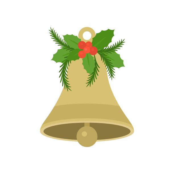 圣诞钟与冬青在平面设计图片下载