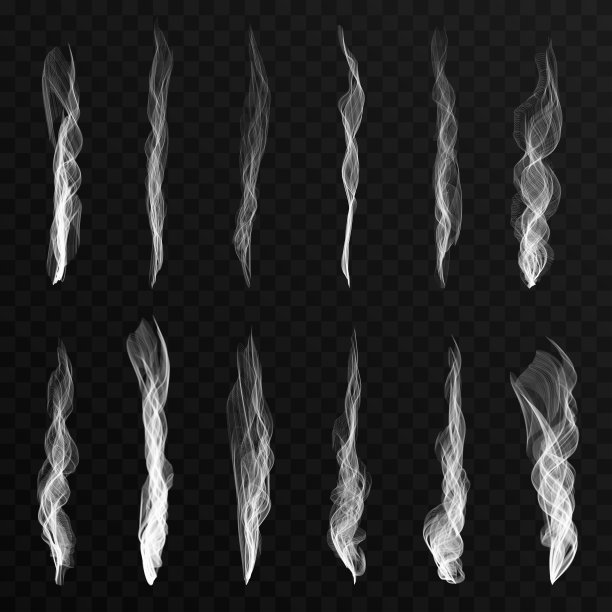 烟雾波设置在透明的背景。香烟烟雾波浪形、热蒸汽、薄雾图片下载