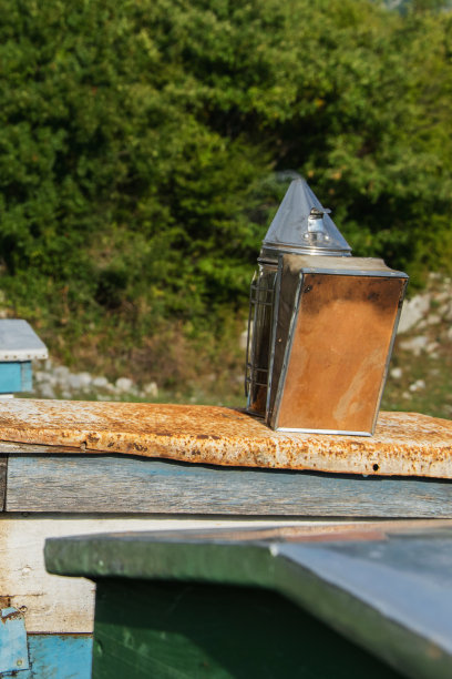 蜜蜂烟在蜜蜂箱上面图片下载