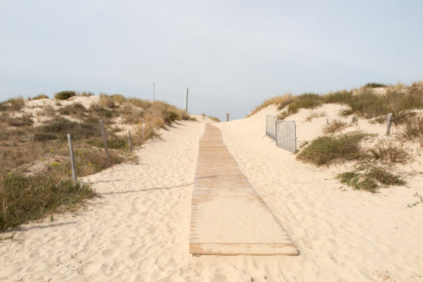 海滨的木楼梯通向天空。图片下载