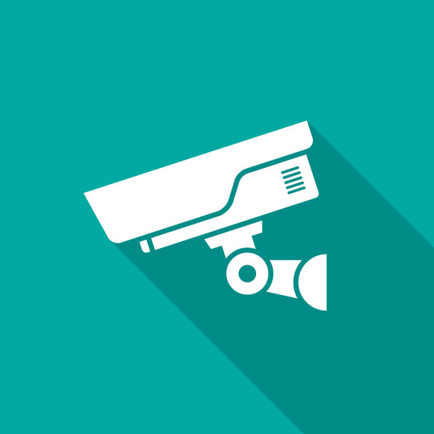 安全摄像头图标与长影子。平面设计风格。图片下载