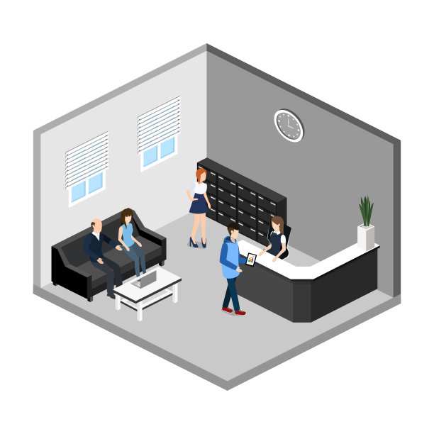 等距3D插图部门接待处内部与工作场所图片下载