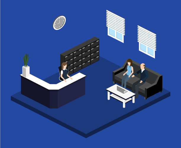 等距3D插图部门接待处内部与工作场所图片下载