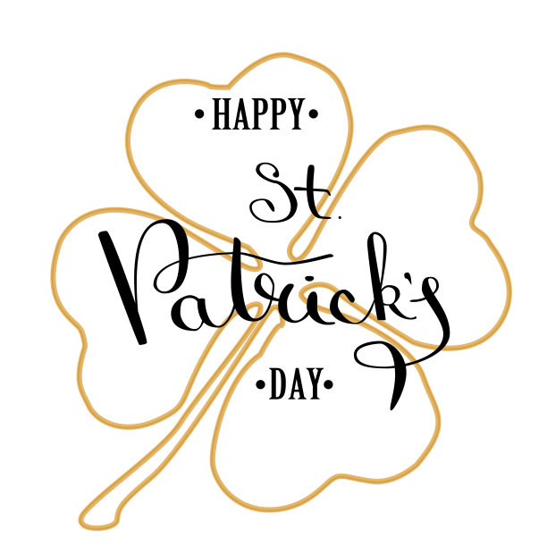 圣帕特里克节的信件贺卡。一幅四瓣三叶草背景上的书法题词。手了。题字用细笔在黑色背景上。矢量插图EPS 10图片下载