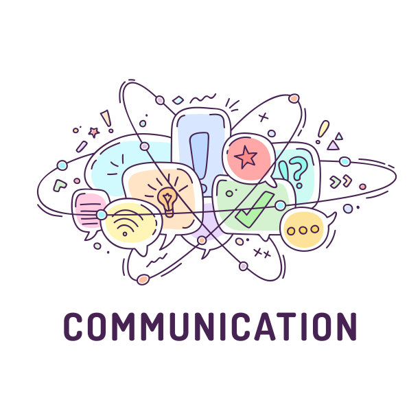 图片来自带有三个轨道椭圆的聊天气泡中的通信图标图片下载